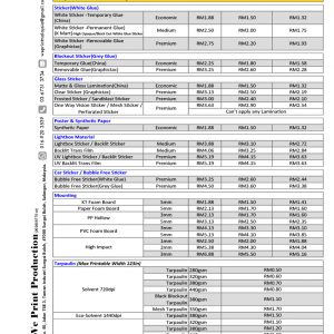 Price List